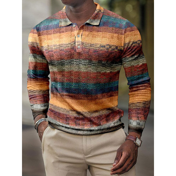 Men's Casual Autumn and Winter Daily Polo Collar Long-Sleeved Polo Shirt Sweater Sweater