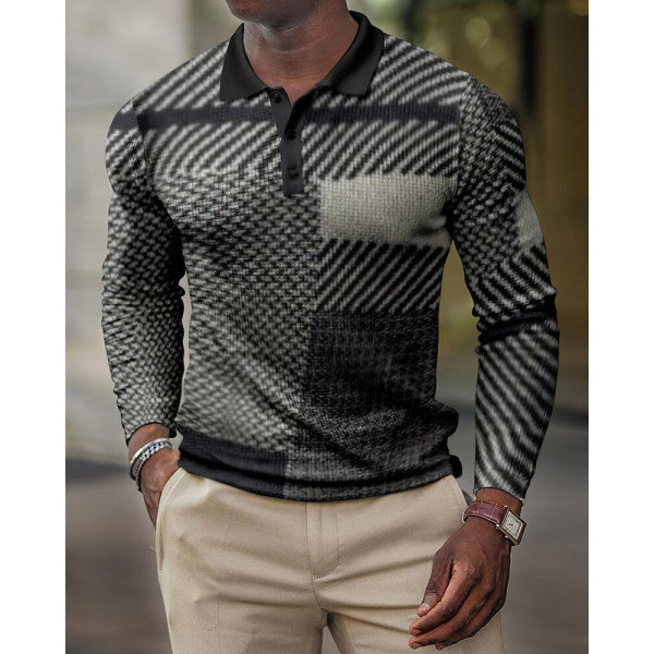 Men's Casual Autumn and Winter Daily Polo Collar Long-Sleeved Polo Shirt Sweater Sweater