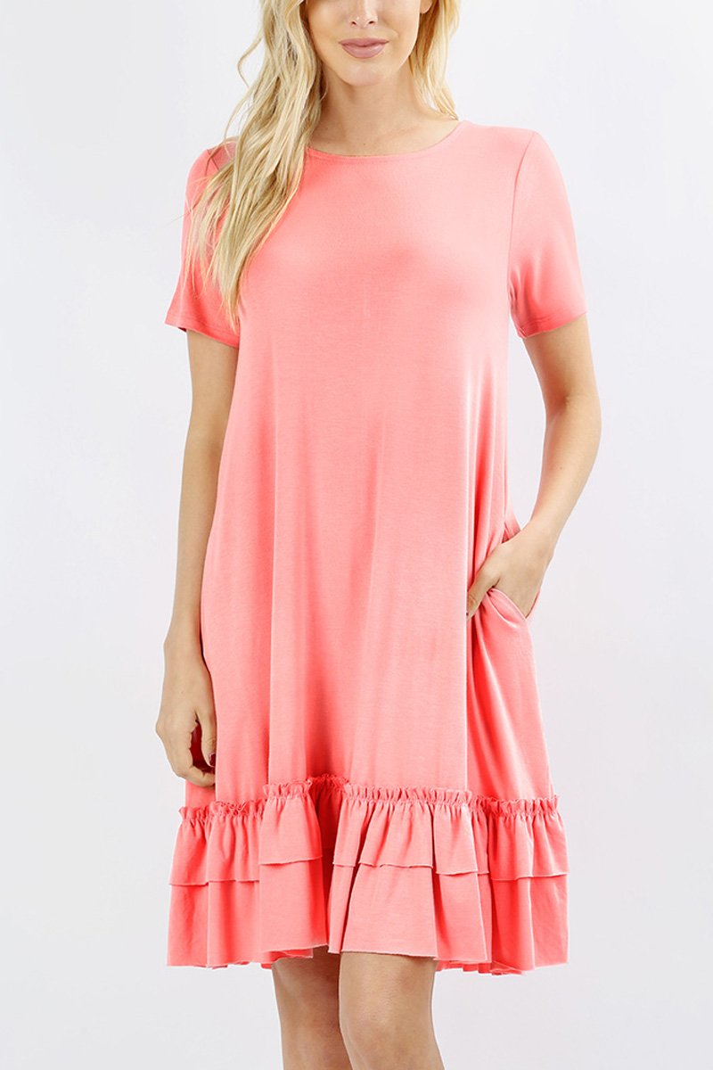 Short Sleeve Ruffled Hem Dress