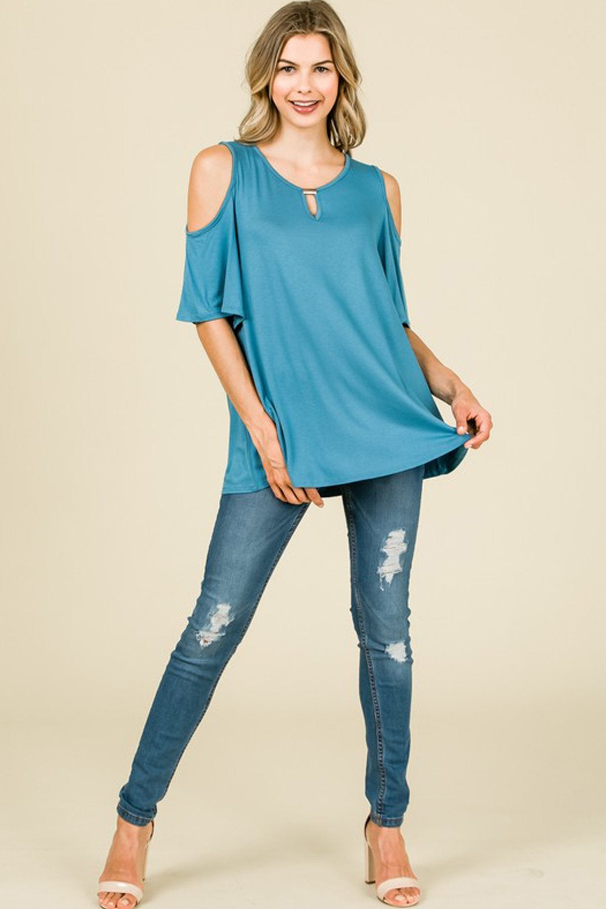 Short Sleeve Cold-Shoulder Top
