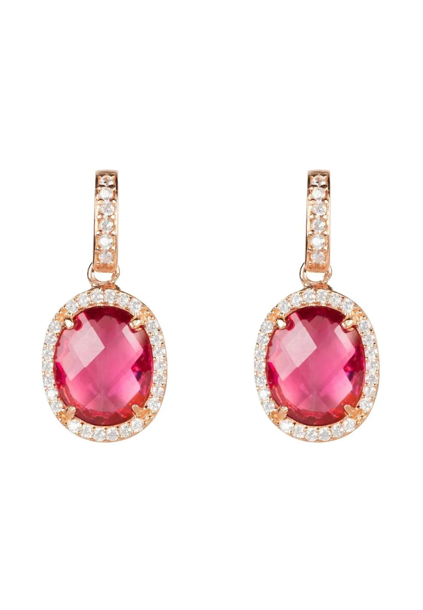 Beatrice Oval Gemstone Drop Earrings Rose Gold Pink Tourmaline