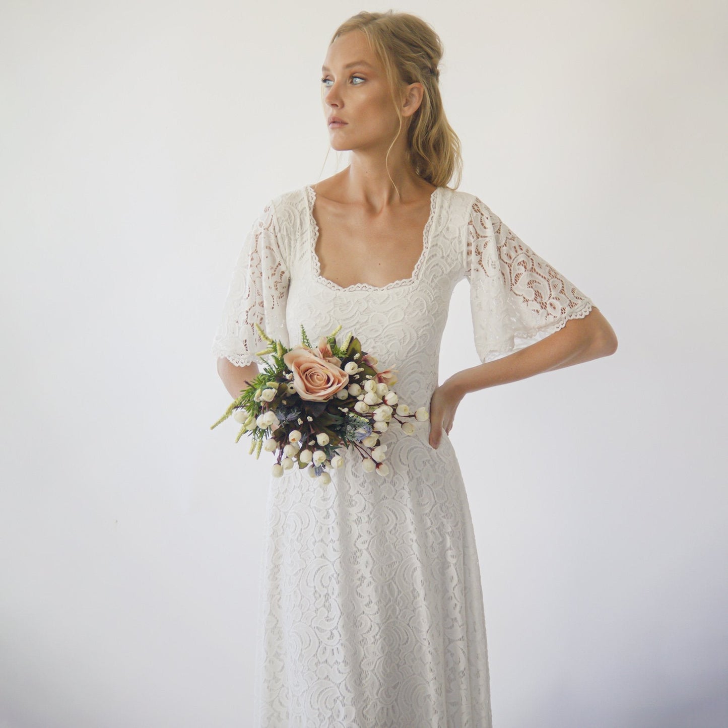 Square Neckline , Bohemian Butterfly Sleeves #1276