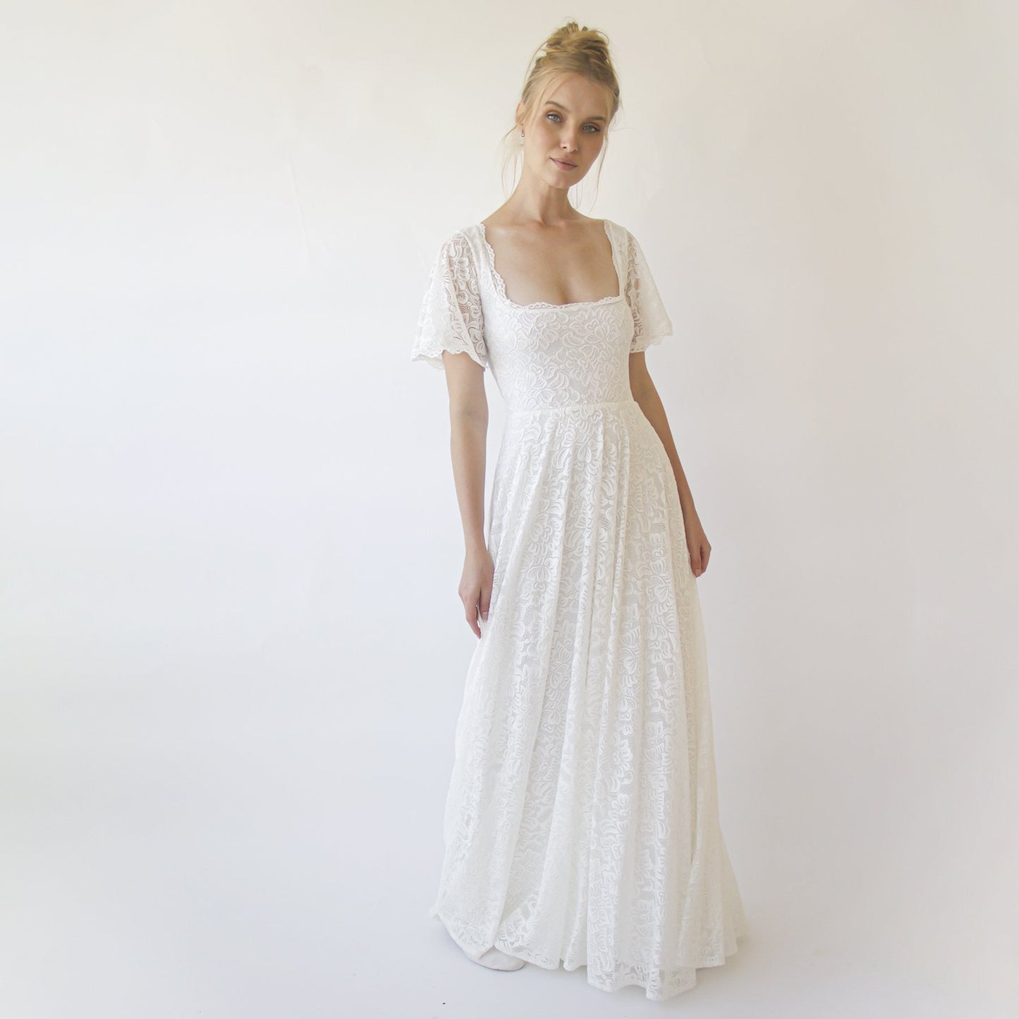 Ivory Square Neckline, Bohemian Butterfly Sleeves Dress #1322
