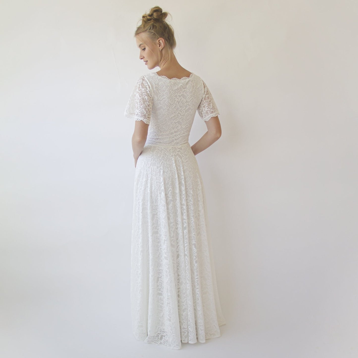Ivory Square Neckline, Bohemian Butterfly Sleeves Dress #1322