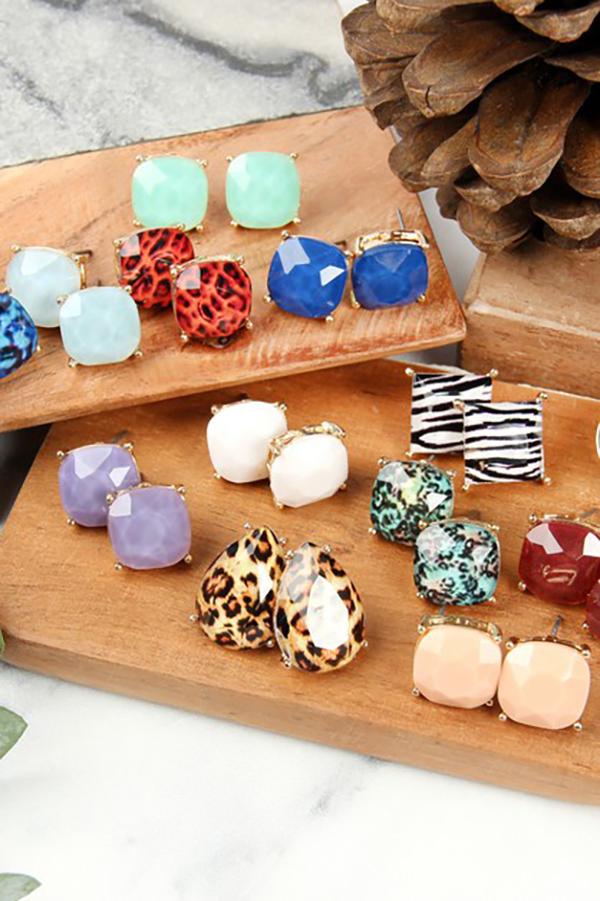 Cushion Glitter Acrylic Post Earrings