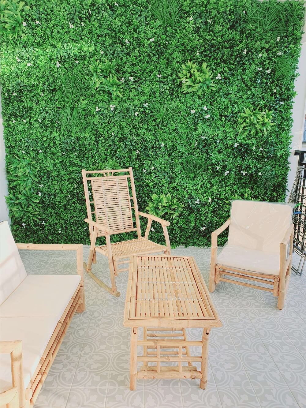 Flowering White Jasmine Fake Green Wall / Artificial Vertical Garden 1m X 1m UV Resistant