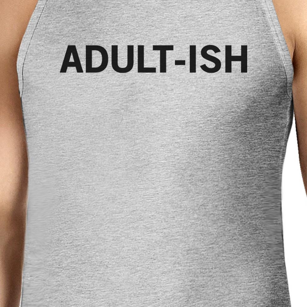 Adult-Ish Mens Heather Grey Sleeveless Trendy Typography Tank Top