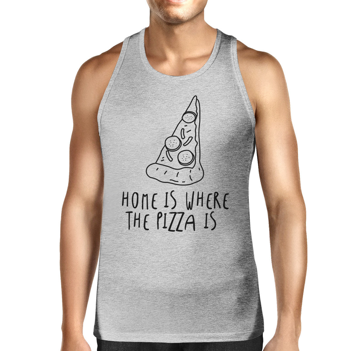Home Where Pizza Mens Grey  Sleeveless Tank Top for Pizza Lovers
