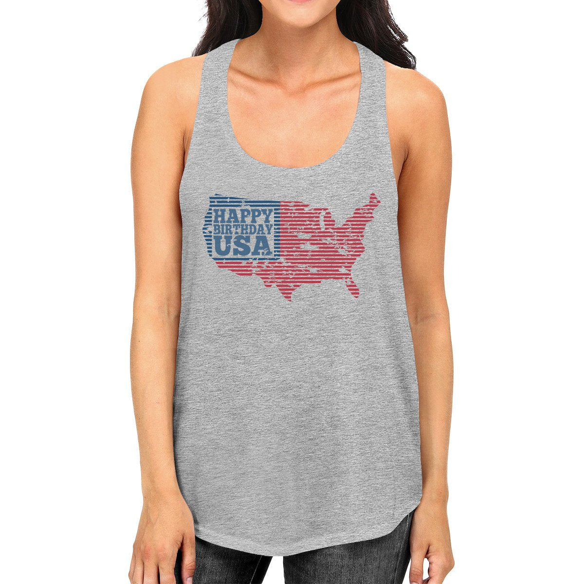 Happy Birthday USA Womens Gray Sleeveless Top Funny 4 of July Tank