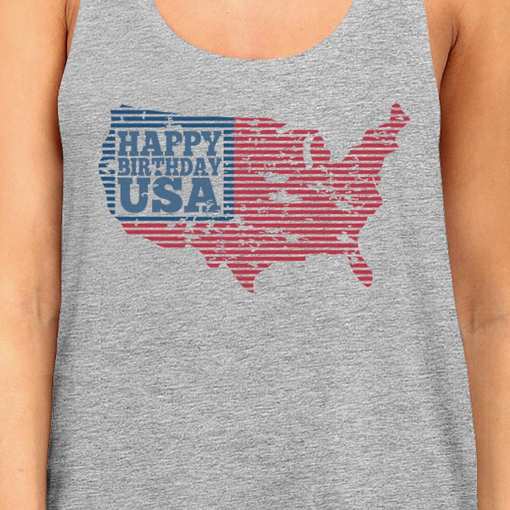 Happy Birthday USA Womens Gray Sleeveless Top Funny 4 of July Tank