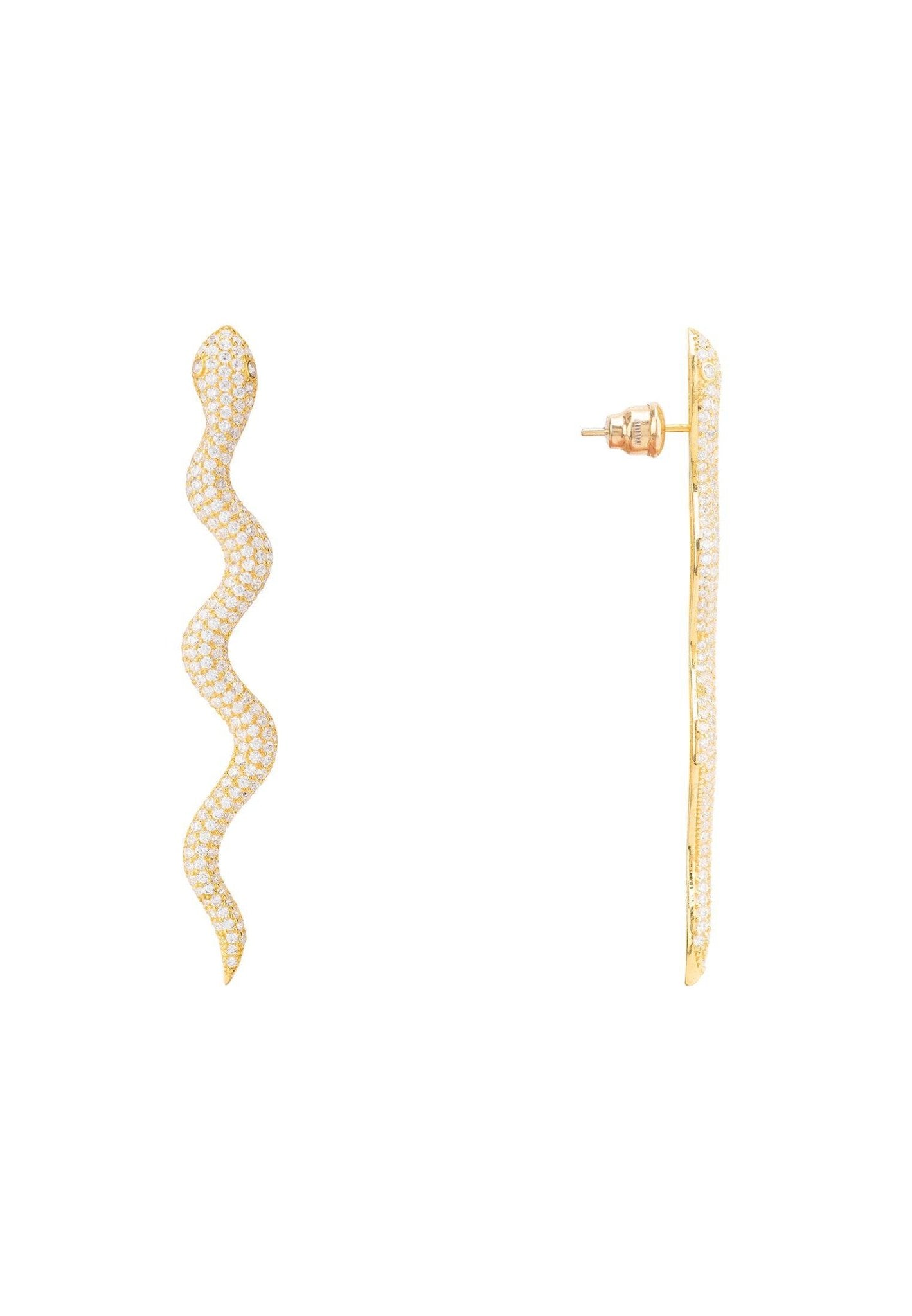 Medusa Long Serpent Stud Earrings Gold