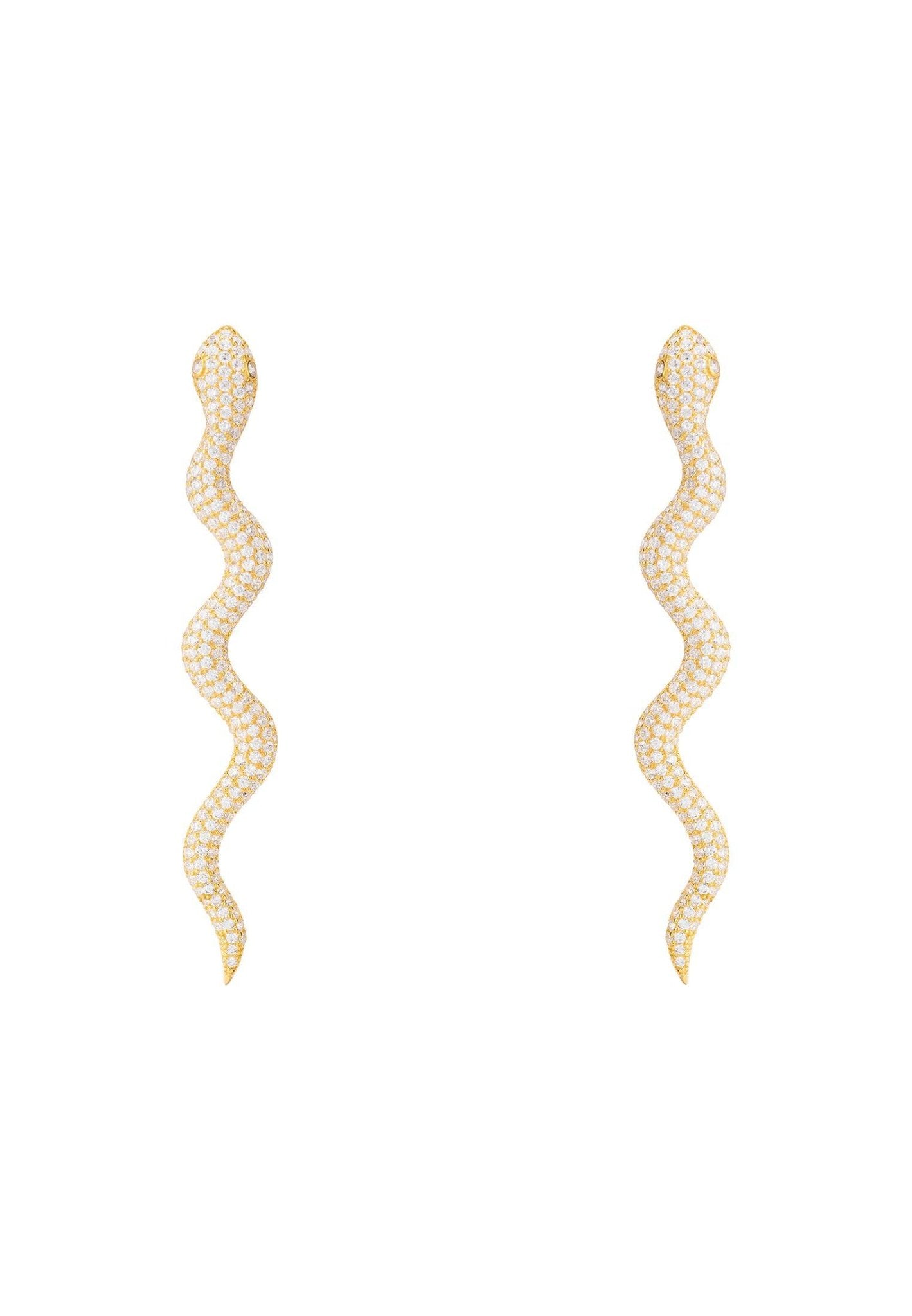Medusa Long Serpent Stud Earrings Gold