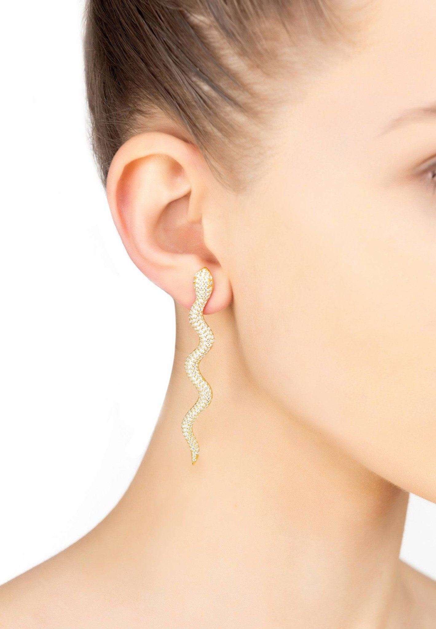 Medusa Long Serpent Stud Earrings Gold