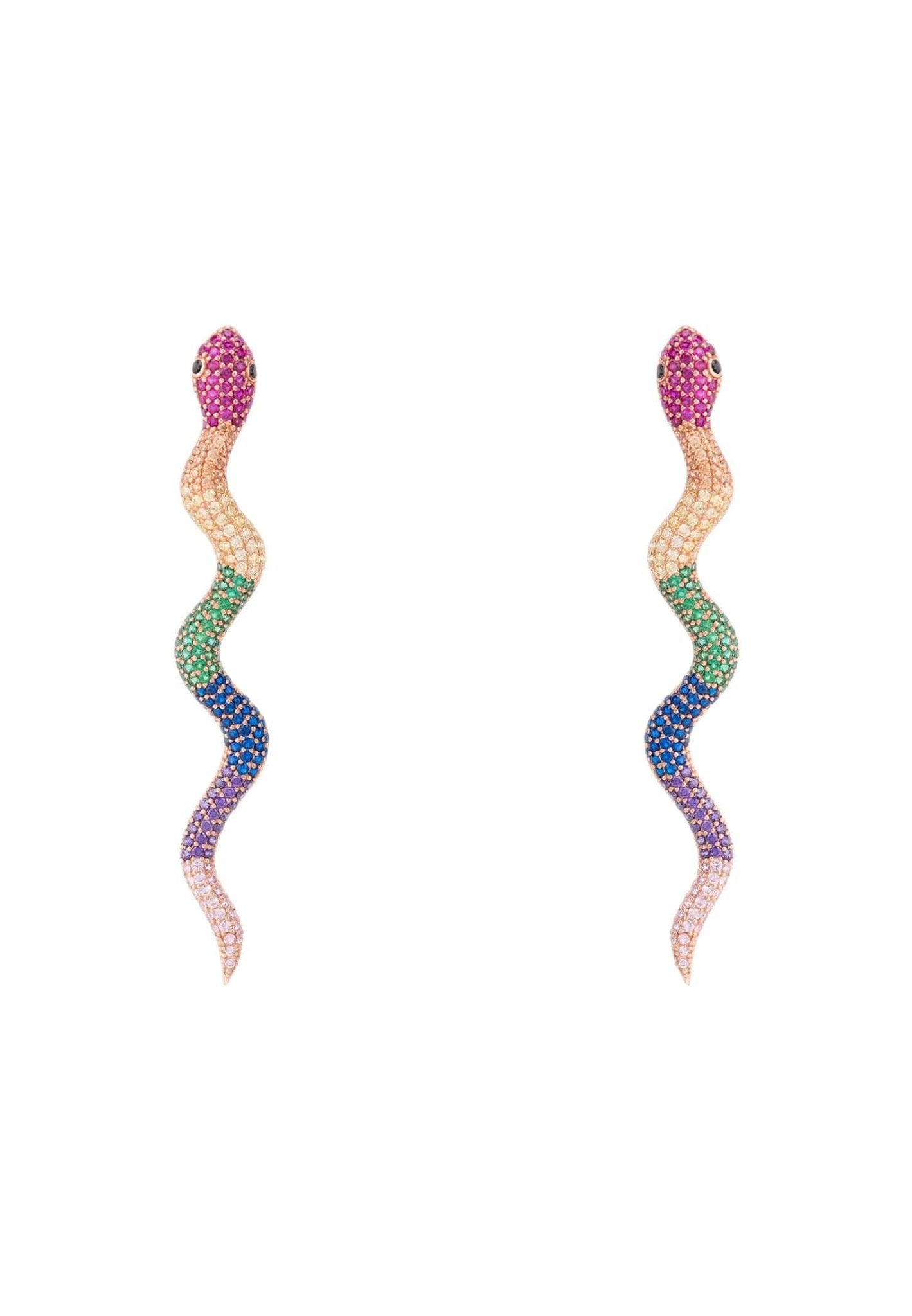 Medusa Long Serpent Stud Earrings Rainbow Rosegold