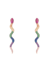 Medusa Long Serpent Stud Earrings Rainbow Rosegold