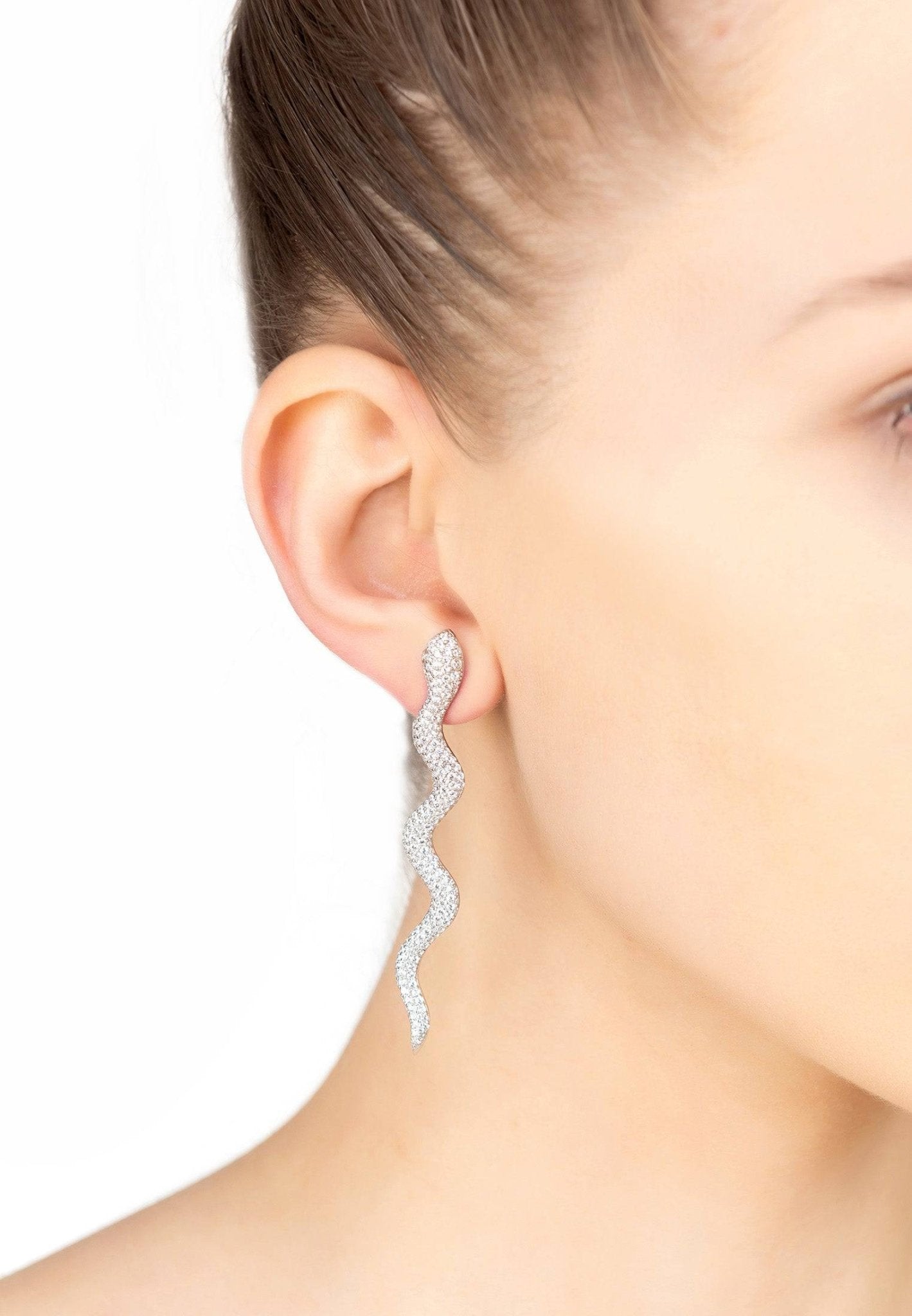 Medusa Long Serpent Stud Earrings Silver