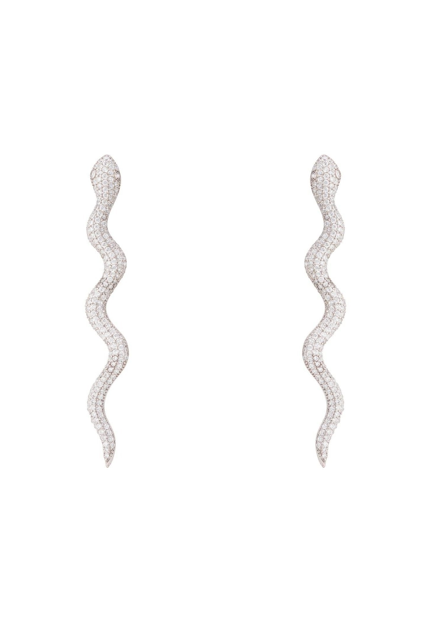Medusa Long Serpent Stud Earrings Silver