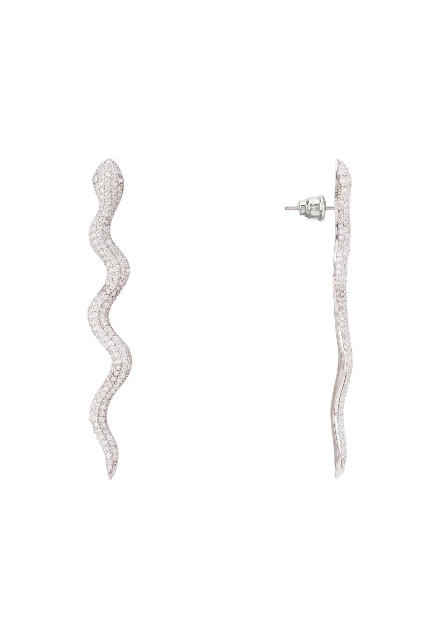 Medusa Long Serpent Stud Earrings Silver