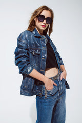 Oversized Denim Jacket With Silver Metallic Finished