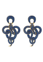 Viper Snake Drop Earrings Gold Sapphire