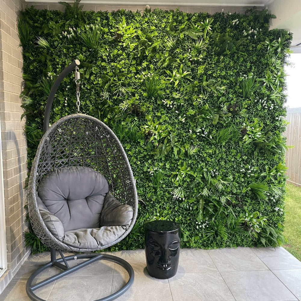 Luxury Vista Green Artificial Vertical Garden / Fake Green Wall 100cm X 100cm UV Resistant