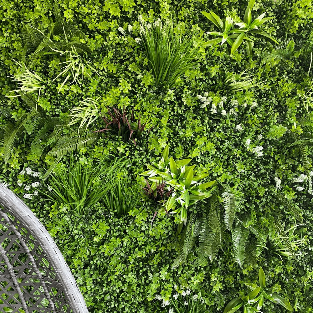Luxury Vista Green Artificial Vertical Garden / Fake Green Wall 100cm X 100cm UV Resistant